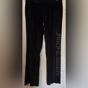 Juicy Couture Black Velour Sleepwear Lounge Pants Rhinestone Logo Drawstring
